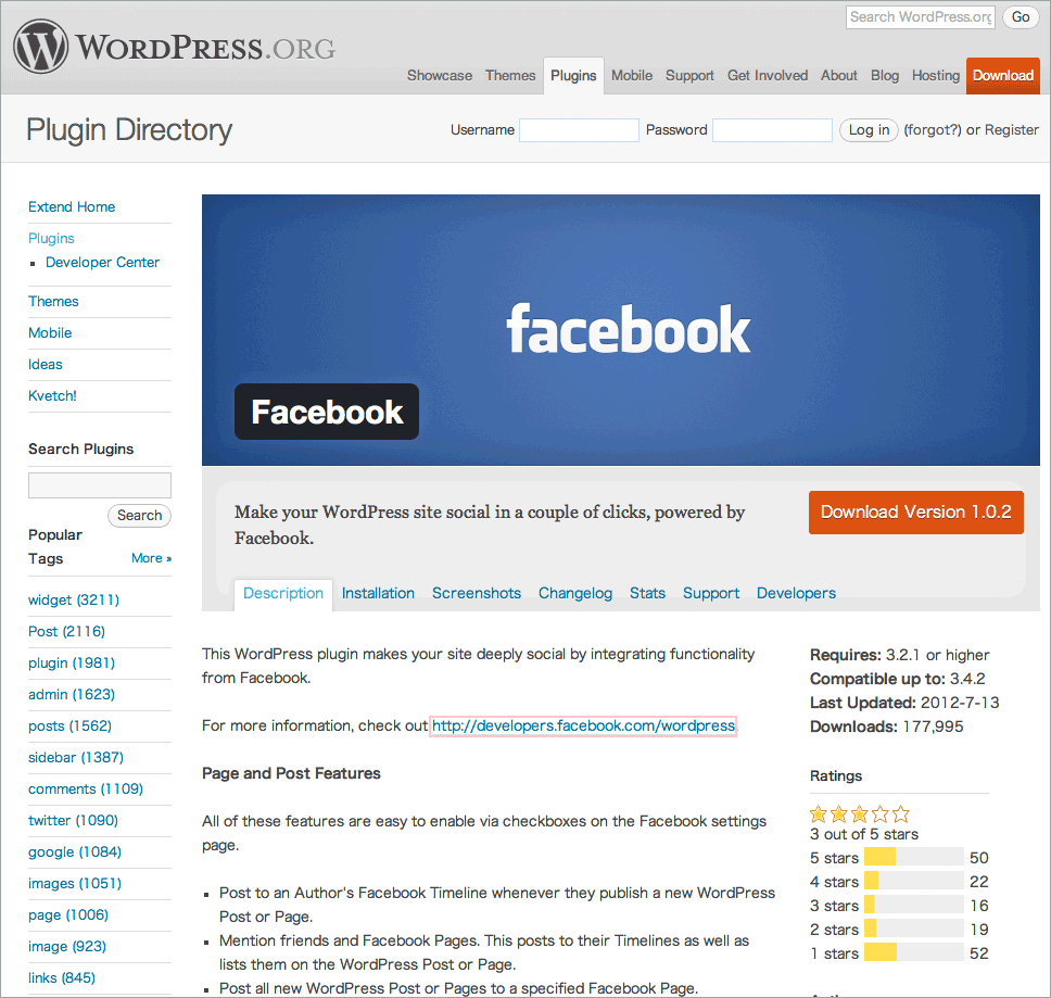 WordPress plugin facebook